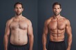 © Ifti Digital - Dramatic weight loss transformation showcasing before and after dieting journey of a man with a focused physique in a neutral setting