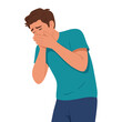 © Nass Studio - Flat design illustration of man suffering from vomit closing mouth showing nausea vomiting symptom ideal for medical awareness digestive illness and healthcare visuals