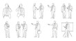© dikifajarfadilah - line art illustrations of businessmen communicating negotiating and presenting for corporate design and professional business concepts.