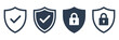 © ayat 02 - Security shield icon set, protective shield symbols with padlock and check mark, vector illustration.