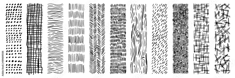Crosshatch pattern texture set. Hand drawn pencil line. Wood, rain ...