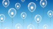 © Lalanthika - A seamless pattern of helium balloons rising against a bright blue sky. Inside each transparent balloon, a single small lightbulb is floating and glowing. The strings dangle loosely.