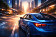 © mim232 - A blue car with a driver behind the wheel, navigating the road, symbolizing modern urban transportation and the freedom of automobile travel