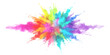 © GraphixEra - Explosion of vibrant rainbow colored powder paint clouds on a white background, holi festival celebration concept