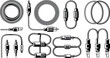 © nitthi - Set of cable and wire connection icons including power cords, electrical plugs, and coiled technical cables in flat vector