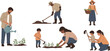 © Rawzatun - Diverse group of people engaged in various gardening activities, including planting, watering, and harvesting fresh produce, illustrating sustainable living and family involvement.
