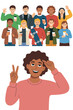 © Ishika - Diverse group of vector cartoon people waving holding coffee and a skateboard in casual clothing cheerful lifestyle illustration for social media marketing advertising campaigns and modern business pr