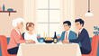 © berang - Four people at a table with food and wine
