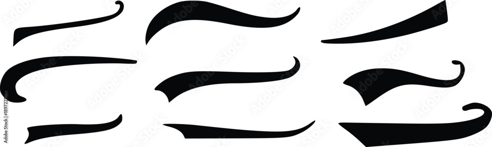Tech Script Tail Lettering Dynamic set of black script tails and decorative swooshes for graphic ...