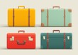© Lady O - Four suitcases of different colors in a flat design style on a light background.