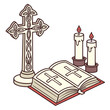 © Shahin - Celtic cross with candles and holy book christianity