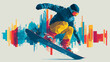© Aquir - Snowboarding graphic art effect poster. Snowboarding dynamic multicolor graphic wallpaper or banner