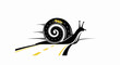 © Kirigakure - A dynamic illustration of a black snail, its shell a spiral road with a yellow car, moving quickly