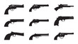 © MD. SOHEL - Set of revolver gun silhouettes. Vector black handgun icons isolated on white background.