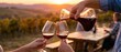 © BIZTECHART - Cheers to friendship celebrating wine tasting at sunset in scenic vineyard outdoor gathering with friends relaxed atmosphere beautiful landscape view
