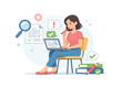© 11ua - Woman analyzing data on laptop with documents and checkmarks, flat vector illustration