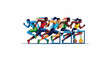 © Rangga - A diverse group of athletes compete in a hurdle race, showcasing speed and determination