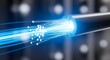 © florynstudio3 - Close-up of glowing optical fibers emitting blue light, technology abstract background
