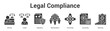 © Jackcuan - Legal Compliance web banner icon set vector illustration concept for business with icon of Attorney, Lawyer, Regulatory, Representative, Partnersh.