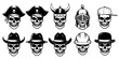 © Ninja in Pajamas - Skull Head Silhouette Set wearing Hats Helmets and Accessories for Mascot Design