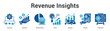© Jackcuan - Revenue Insights web banner icon set vector illustration concept for business with icon of Revenue, Market Share, Trend, Analysis, Inco.