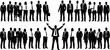 © MstShahanaz - Vector, black, silhouettes, of, a, large, diverse, group, of, businessmen, and, businesswomen, including, a, successful, leader, with, raised, arms, for, corporate, teamwork, and, global, business
