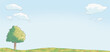 © ateliergorou - Hand-drawn landscape of green meadow and blue sky with tree / 青空と草原と一本の木の手描き風景イラスト
