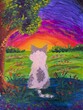 © Nanda - fantasy landscape cat oil pastel painting