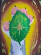 © Nanda - cat paw and leaf compass oil pastel painting
