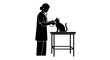 © Dimas Studio - Veterinarian examining a cat on a table in a clinical setting from a side view