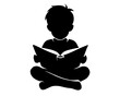© Amalia - silhouette of a boy reading a book, vector illustration, front view image