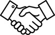 © Hamza - Simple black and white line icon graphic representing a firm handshake symbolizing agreement partnership deal cooperation or successful teamwork completion.