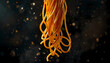 © Achmad - A bundle of spaghetti suspended in mid-air against a dark background