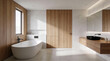 © Evlo.gmns - Elegant Bathroom Interior with Wood Panels and Marble Elements