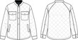 © Nazmul  - Quilted jacket technical fashion illustration flat sketch vector template showing front and back views with stand collar and raglan sleeves.