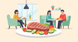© Alda - People dining in a restaurant with a large steak and vegetables