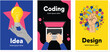 © Selim Studio - Creative Idea Coding and Design Concept Vector Illustration Set Featuring Innovation, Programming, Software Development, and Modern Digital Creative Workflow Process