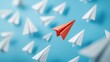 © Yanka - Colorful paper planes depict driven innovation pushing into tomorrow, Brightly colored paper aircrafts represent enthusiastic pursuit of new opportunities and advancements in future