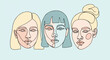 © Ewek23 - Three minimalist line art portraits of women on a pale blue background