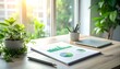 © EBG Stock Studio - Informe financiero con gráficos verdes en espacio de trabajo luminoso, concepto de sostenibilidad y crecimiento empresarial