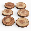 © Farwa - Wooden tree slice coasters with natural wood round discs and visible wooden grain.