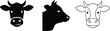© MstBabli - Cattle and bull head illustration set featuring solid black silhouettes and minimalist line art outlines for farm and livestock branding.
