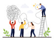 © Flash Vector - Group of people collaborating to untangle a complex mess, symbolizing teamwork, problem solving, and creative solutions, isolated on white background vector illustration