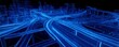 © Rifqi - Abstract blue glowing wireframe representation of a futuristic digital city infrastructure and complex road network, concept for smart city technology, global communication and urban data exchange