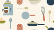 © Ukar - A whimsical, flat lay of abstract kitchen tools on beige background