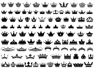 Naklejka na meble Crown silhouette vector set. Royal king and queen logo symbol collection. Heraldic luxury icon bundle. Vector illustration isolated on white background.