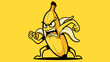 © Topa - A cartoon banana with an angry expression is standing on a yellow surface, fists clenched, in a humorous illustration.