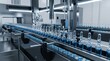 © Olivia - Automated pharmaceutical production line filling glass ampoules with blue liquid,high-tech sterile factory process for medical manufacturing