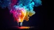 © tow - Lightbulb eureka moment with Impactful and inspiring artistic colourful explosion of paint energy Generative Ai, ideal for creativity, innovation, and motivational design