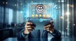 © BestDesign - Business professional interacting with futuristic digital interface showing customer satisfaction and quality service ratings